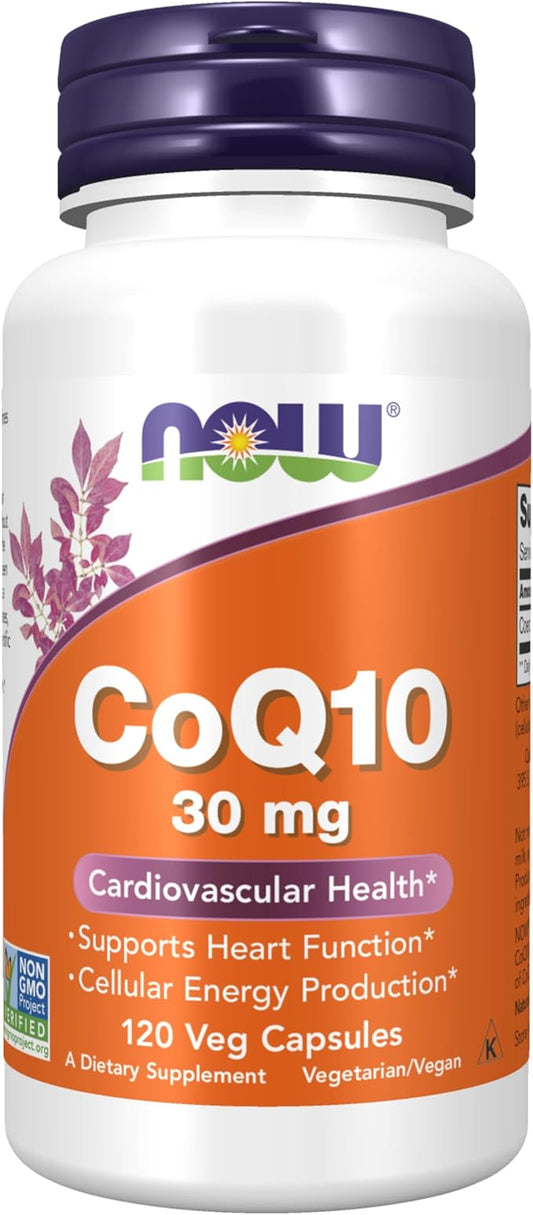 NOW Foods Supplements, CoQ10 30 mg, Pharmaceutical Grade, All-Trans Form produced by Fermentation, 120 Veg Capsules