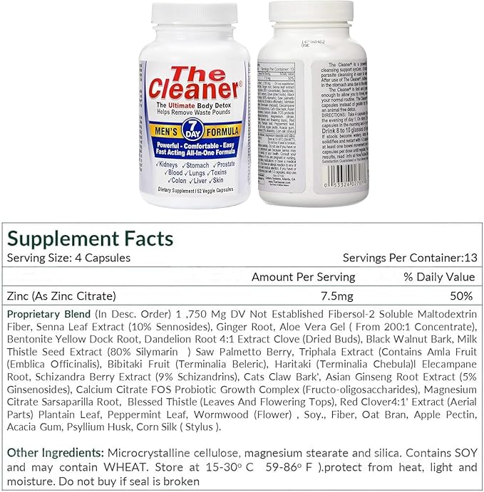 Centuryⁿ Syst𝐞ms The Cleaner Detox, 7-Day Complete Internal Cleansing Formula for Men, Support Digestive Health, 52 Vegetarian Capsules