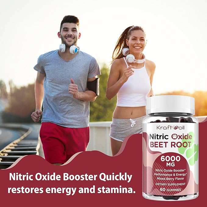 Nitric Oxide Beet Root Gummies 6000MG Supplements - Sugar Free, Beetroot, Grapeseed Powder, Pomegranate Powder, Vitamin C and B12 - Beet Chewables Mixed Berry Flavor, 60 Gummies