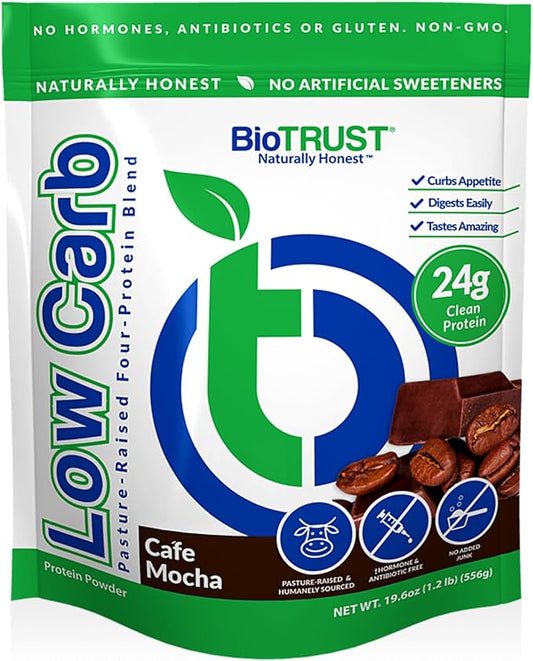 BioTrust Low Carb Protein Powder – Delicious Whey & Casein Blend from Grass-Fed Hormone Free Cows – Non GMO, Gluten Free (Cafe Mocha)