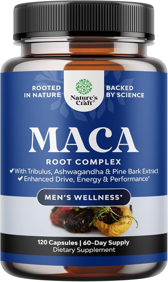 Potent Black Maca Root Capsules for Men - Herbal Wellness Supplement with Siberian Ginseng Ashwagandha and Black Maca Root - Men’s Wellness Supplement to Support General Health (60 Servings)
