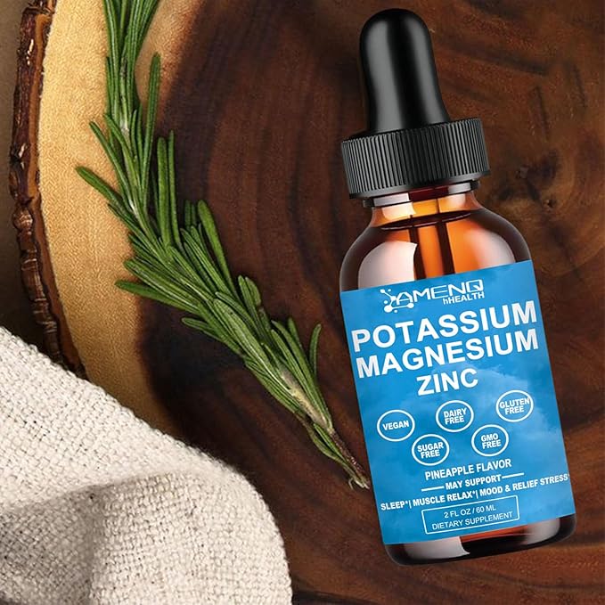 2 Packs Potassium Magnesium Supplement Liquid w/ 500mg Triple Complex Magnesium & Potassium 99mg Plus Bromelain, Ashwagandha,D3 B6 & Zinc for Leg Cramps& Muscle Health, Cortisol Balanced & Zzz