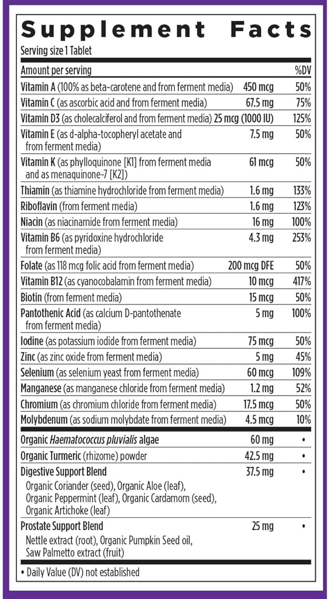 New Chapter Men's Multivitamin 50 Plus for Brain, Heart, Digestive, Prostate & Immune Support with 20+ Nutrients + Astaxanthin - Every Man's One Daily 55+, Gentle on The Stomach - 48 ct