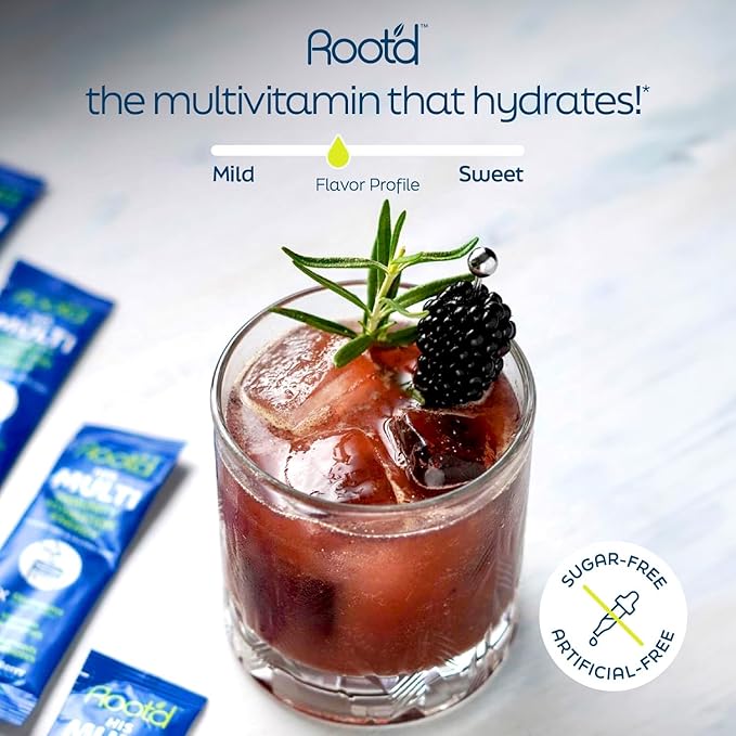 Root'd Multivitamin Powder with 3X Electrolytes for Men - 24 Vitamins & Minerals, 3X Electrolytes, 9 Organic Superfoods, Probiotics & Enzymes, Sugar-Free Multivitamin & Hydration | 24 Packets