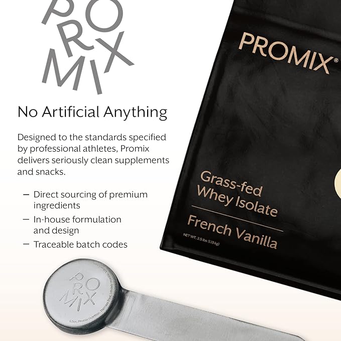 Promix Whey Protein Isolate Powder, Vanilla - 2.5lb Bulk - Grass-Fed & 100% All Natural - ­Post Workout Fitness & Nutrition Shakes, Smoothies, Baking & Cooking Recipes - Gluten-Free & Keto-Friendly