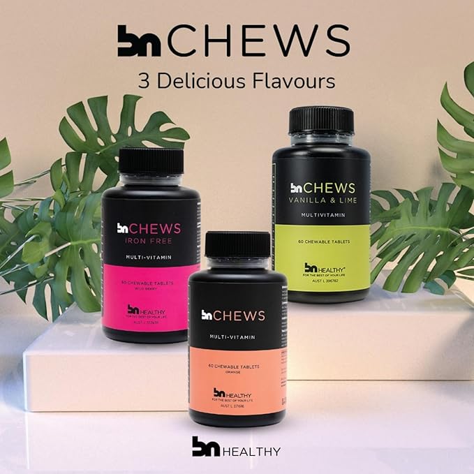 BN Chews Raspberry - Bariatric Multivitamin Chewable with 26 Essential Nutrients: Vitamins A, B6, B12, C, D3, 45 mg Iron & Calcium, Supports Men & Women Health, 60 Count, 30(60) Days Supply