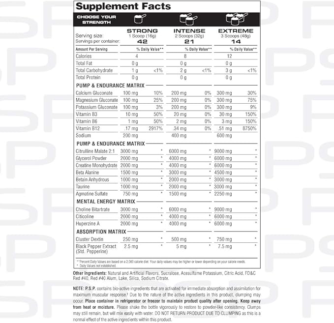 Metabolic Nutrition P.S.P. Physique Stimulating PreWorkout 672g Zero Sugar Caffeine Free (Watermelon)