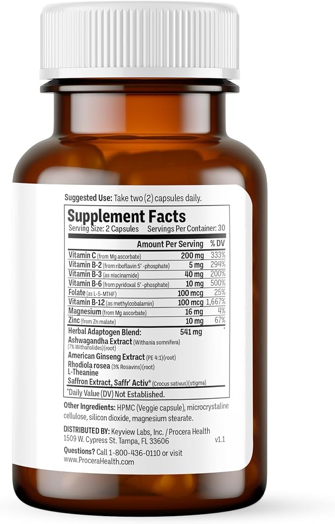 Mood Support - Boost Mental Performance - Clarity - Mood Stability - Stress - Anxiousness - Mental Fatigue - Adaptogens - Saffron - Magnesium - Ashwagandha - Rhodiola - 60 Count