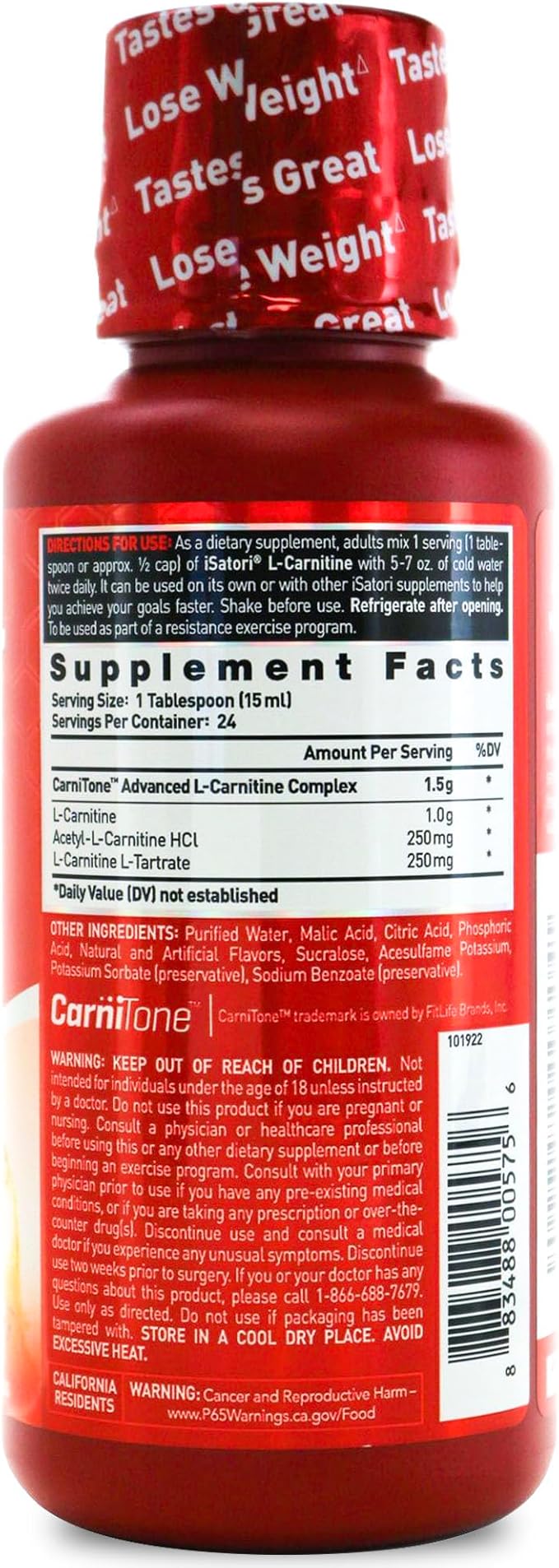 iSatori L-Carnitine 1500, Liquid L-Carnitine with Acetyl L-Carnitine, L-Carnitine L-Tartrate, Stimulant Free Energy, No Calories, Sugar, Gluten, Keto-Friendly, Malibu Beach Flavor (24 Servings)