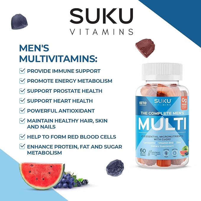 Complete Men's Multi - MicroNutrients: CoQ10, Lycopene Gummies for Prostate Health - Easy to Chew - Non GMO, Gluten Sugar Free - Mixed Fruit Fusion Gummy Vitamins, 60 Count