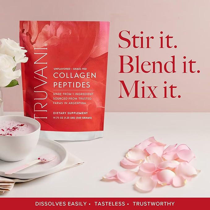 Truvani Hydrolyzed Collagen Peptides | Unflavored | 28 Servings | 20g Grass-Fed Collagen Protein Powder | Promotes Hair, Skin, and Nail Health | Dairy & Gluten Free | Women & Men | Package May Vary