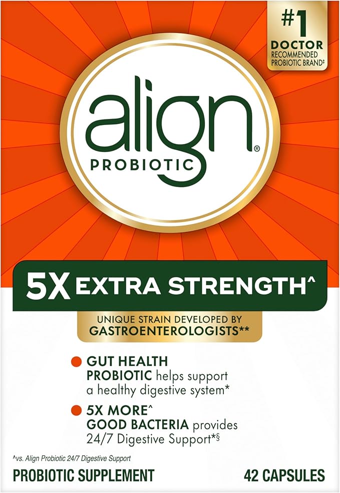 Align Probiotic Extra Strength, Probiotics for Women and Men, #1 Doctor Recommended Brand‡, 5X More Good Bacteria^ to Help Support a Healthy Digestive System*, 42 Capsules (Packaging May Vary)