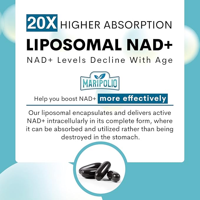 Liposomal NAD+ Supplement 1000 mg | Highest NAD Pontecy | Max Absorption | Pure NAD Supplement | Energy and DNA Repair, Aging Defense, Brain Function | 180 Softgels