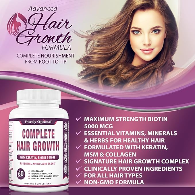 Premium Hair Growth for Women & Men - Hair Growth Vitamins w/ Biotin & Keratin - Prevents Hair Loss & Thinning, Supports Thicker Healthier Hair Growth - Supplement for All Hair Types, 60 Capsules