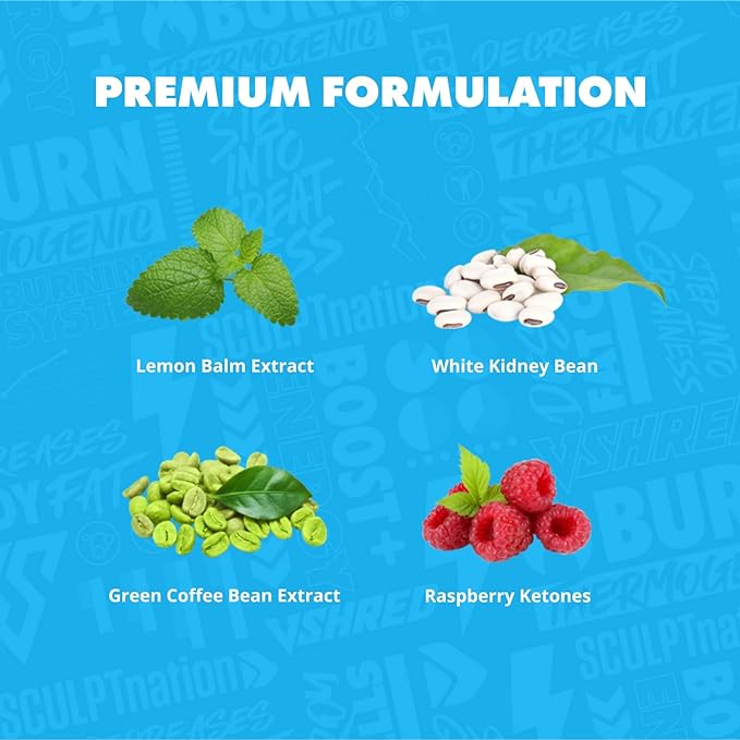 Sculpt Nation by V Shred Burn PM - Night Time Fat Burner - Appetite Suppressant and Weight Loss Support - Raspberry Ketones, Green Tea Extract, Melatonin - 60 Gluten Free Capsules