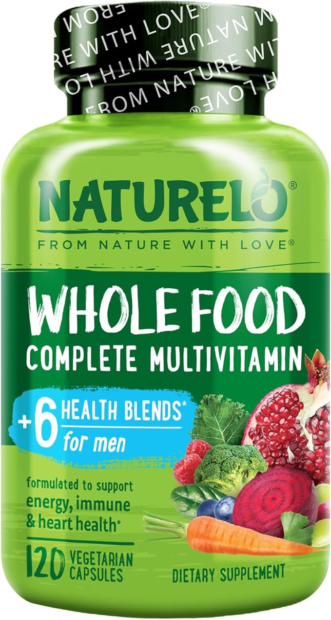 NATURELO Mens Multivitamins - Whole Food Multivitamin for Men with Vitamins, Minerals - 120 Vegetarian Capsules for Energy, Brain, Heart, Eye Health*