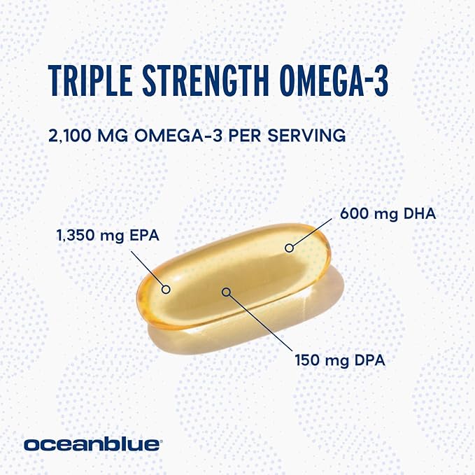 Oceanblue Professional Omega-3 2100 – 138 ct Bonus Bottle– Triple Strength Burpless Fish Oil Supplement with High-Potency EPA, DHA, DPA – Wild-Caught – Orange Flavor, 69 Servings