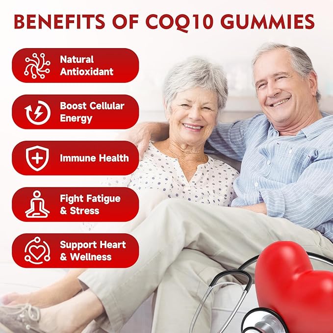 Sugar Free CoQ10 Gummies, CoQ10 250mg, Plus Omega-3, Vitamin B3 & Zinc, High Absorption Coenzyme Q10 Supplements for Cellular Energy, Antioxidant, Raspberry Flavor, 60 Count