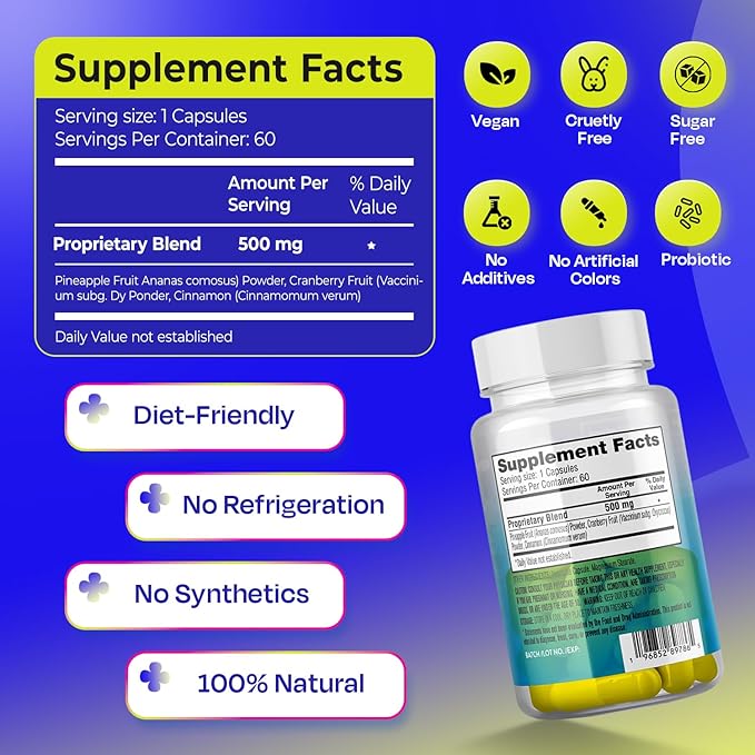 Pineapple Probiotics for Men – 500mg Sweet Spot Formula with Pineapple Extract, Cranberry & Cinnamon, Supports pH Balance & Freshens Taste, 60 Capsules, Made in The USA