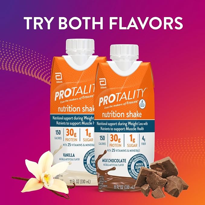 PROTALITY Vanilla Nutrition Shake | 30g Protein, 1g Sugar | Nutrition Support for Muscle Health During Weight Loss | 12 Pack