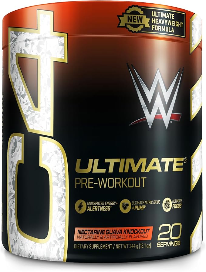 Cellucor C4 Ultimate x WWE Pre Workout Powder Nectarine Guava Knockout - Sugar Free Preworkout Energy Supplement for Men & Women - 300mg Caffeine + 3.2g Beta Alanine + Patented Creatines - 20 Servings