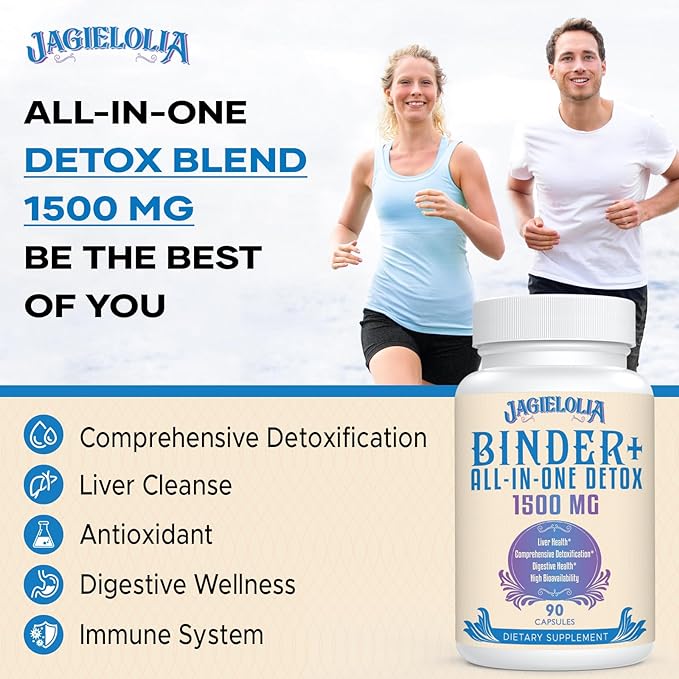 All-In-One Detox Binder Supplement 1500 MG - High Bioavailability, Liver Gut Detox Cleanse with Activated Charcoal, Zeolite & Bentonite Clay for Toxins, Liver, Digestive, 900 Vegan Capsules