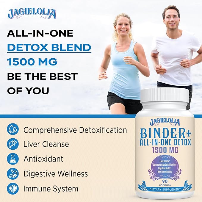 All-In-One Detox Binder Supplement 1500 MG - High Bioavailability, Liver Gut Detox Cleanse with Activated Charcoal, Zeolite & Bentonite Clay for Toxins, Liver, Digestive, 180 Vegan Capsules