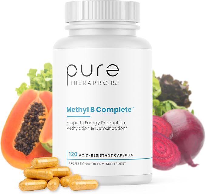 Pure Therapro Rx Methyl B Complete, Methylated B Complex Vitamins for Men & Women - 4 Month Supply | Quatrefolic 5-MTHF Folate, B12 Methylcobalamin, TMG Trimethylglycine, Methylfolate | Pharm Grade