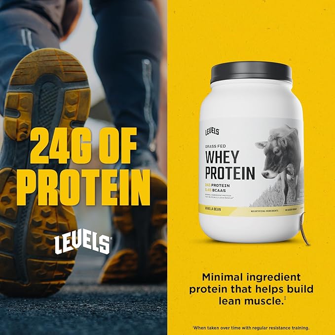Levels Grass Fed Whey Protein Powder, No Artificials, 24G of Protein, Vanilla Bean, 2LB