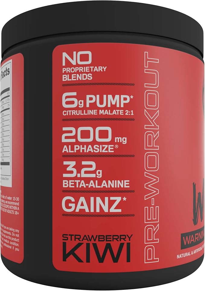 Bucked Up - Woke - HIGH STIM Pre Workout - Best Tasting - Focus Nootropic, Pump, Strength and Growth, 30 Servings (Strawberry Kiwi)
