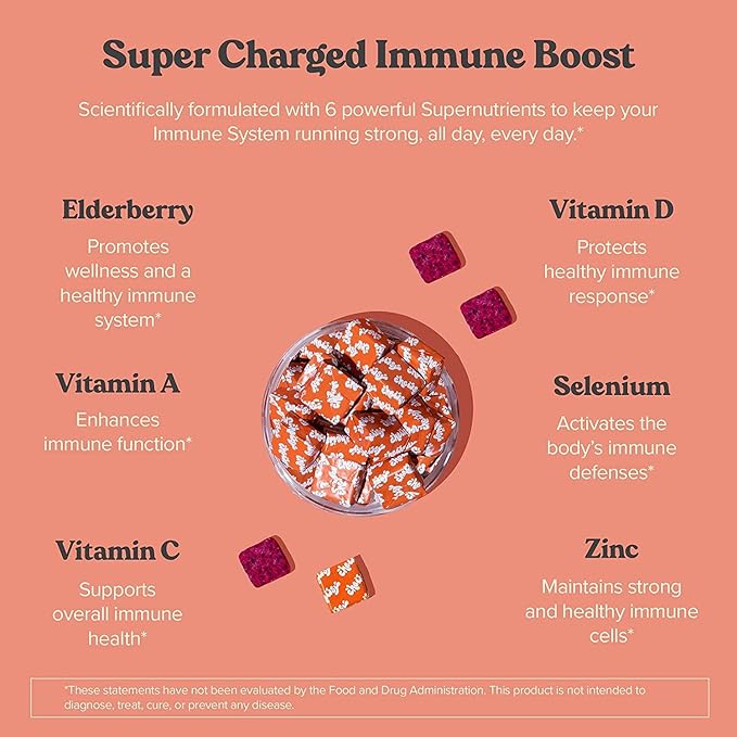 Chewsy 6-in-1 Immune Support Supplement Fruity Chews with Elderberry, Vitamin C, A & D, Zinc & Selenium - 6-Day Supply, Individually Wrapped Immunity Vitamins Chews for Adults and Kids