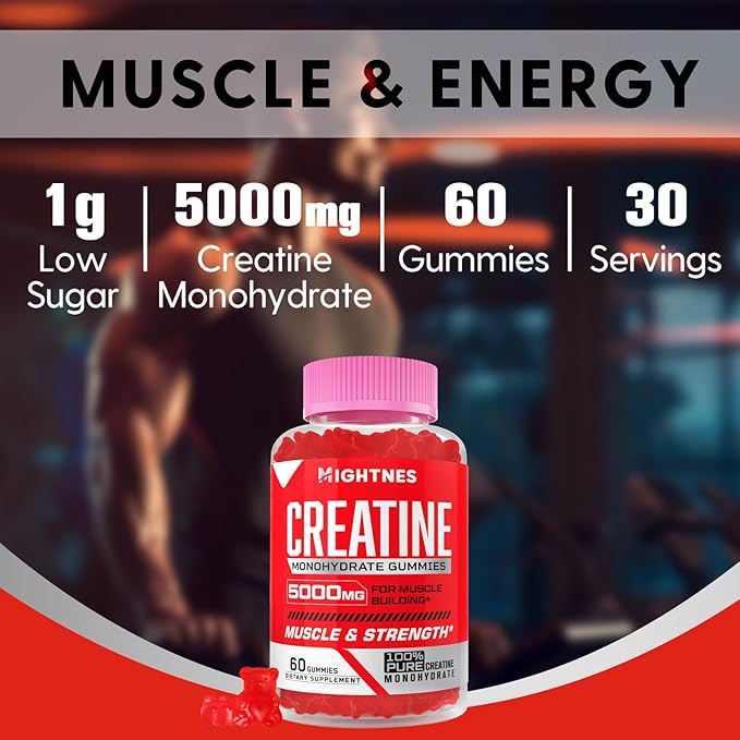 Creatine Monohydrate Gummies for Men & Women - 5000mg Creatine Pre-Workout Gummies with Taurine & Vitamin B6 B12 for Maximum Strength, Muscle, Energy, Endurance & Focus, Organic,Vegan-120 Count