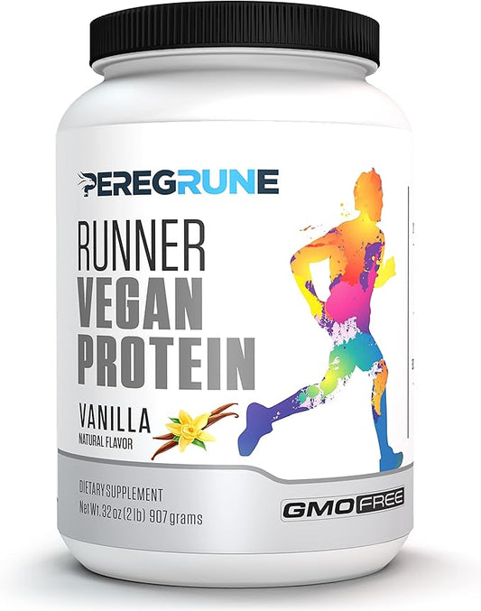 Runner Protein (Vanilla) – Plant-Based Protein Powder for Drinks & Shakes – 21g Protein with 9 Essential Amino Acids - Post-Running Workout – GMP Certified Running Supplement - 30 Servings
