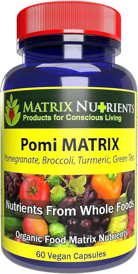 POMI Matrix - 10 Times Stronger Than The Competition! - Lower PSA Levels for Healthy Prostate - 100% Organic - Ingredients: Pomegranate, Green Tea, Turmeric, Broccoli - Vegan Capsules (60ct)