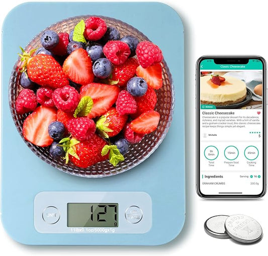Digital Food Scale - Smart Food Scale with Nutrition Calculator APP, Kitchen Scales for Food Grams and Ounces, Food Scale for Weight Loss, Baking, Cooking, Calorie Scales with 0.1oz Accuracy (3g-5kg)