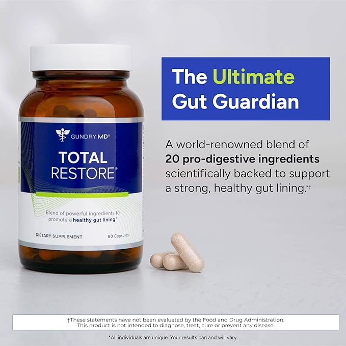 Gundry MD Total Restore Gut Lining Support, Digestive Supplement for Gastrointestinal Wellness, Gut Health Supplement, Gut Health for Women and Men, 90 Capsules, 30 Day Supply