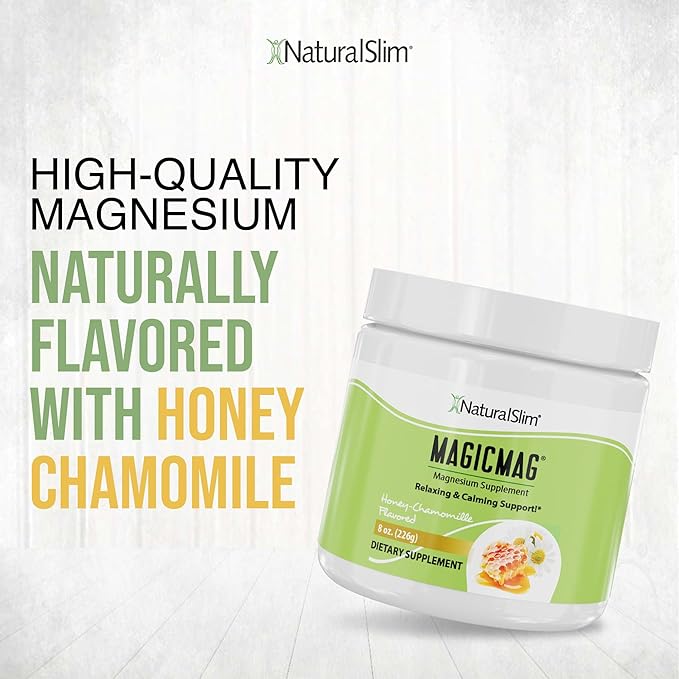 NaturalSlim Magicmag Pure Magnesium Citrate Powder Stress, Constipation, Muscle, Heart Health, and Sleep Support | Honey Chamomile Flavored Magnesium Supplement - 8oz Drink Mix (2 Pack)