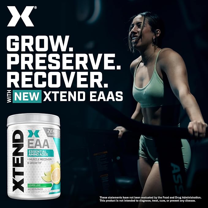 Scivation XTEND EAA + BCAA Powder | Muscle Recovery & Lean Muscle Growth | 9 Essential Amino Acids for Intra Workout or Post Workout Recovery | 10g EAAs Per 2 Servings | Lemon Lime 40 Servings