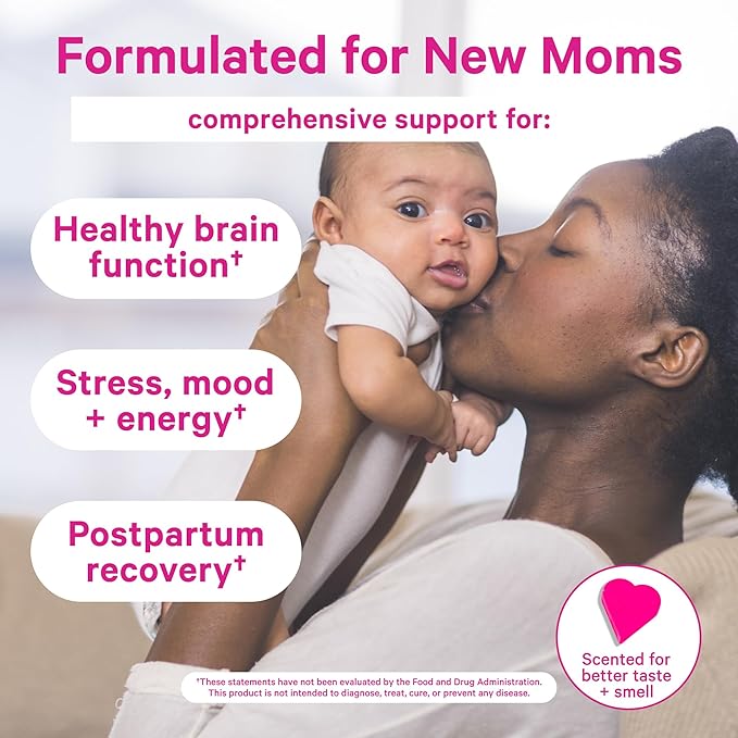 Pink Stork Total Postnatal Vitamins for Women with Vegan DHA, Iron, Folate, and Vitamin B12, Postpartum Recovery Essentials, Daily Supplement for Breastfeeding Moms - 1 Month Supply