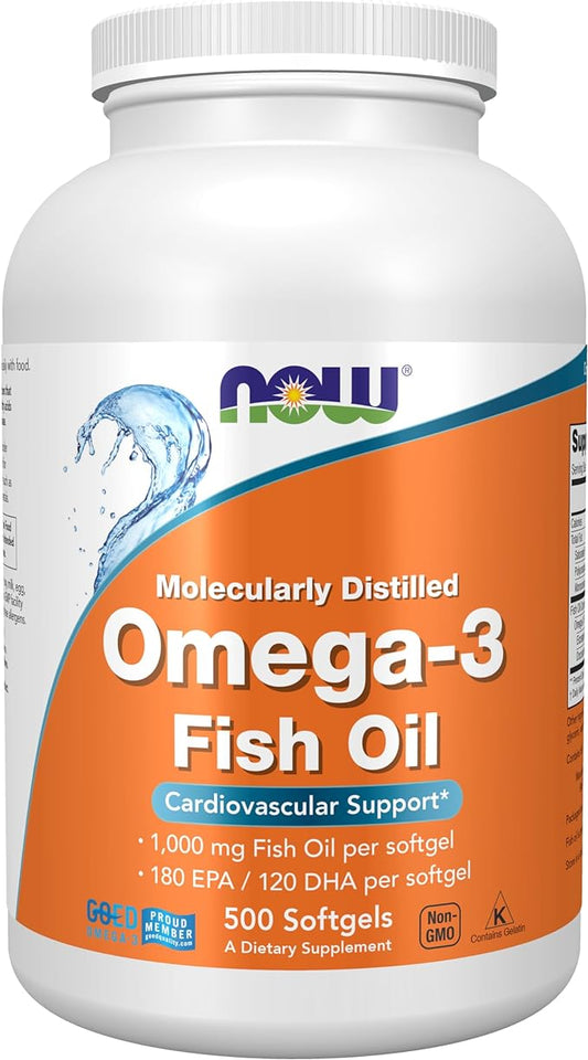 NOW Foods Supplements, Omega-3 180 EPA / 120 DHA, Molecularly Distilled, Cardiovascular Support*, 500 Softgels