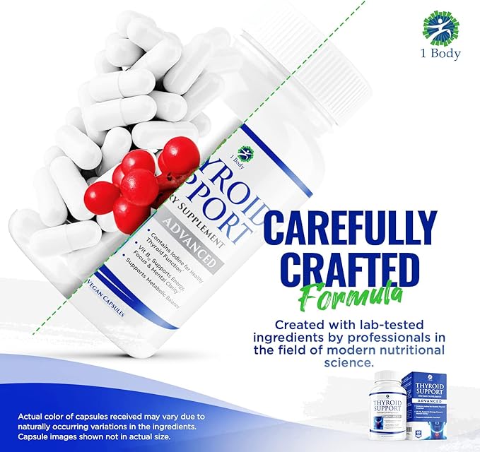 1 Body Thyroid Support Supplement with Iodine, Vitamin B12, Zinc, 60-Day Supply, 2 Pack