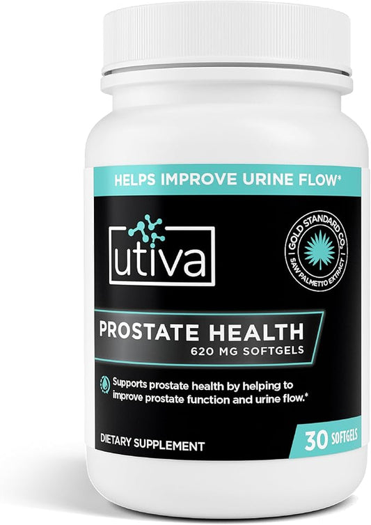 Utiva Prostate Health Supplement for Men - Natural Formula for Prostate Function and Urine Flow - Beta-Sitosterol and Saw Palmetto Prostate Supplement - Made in Canada, 30 Softgels