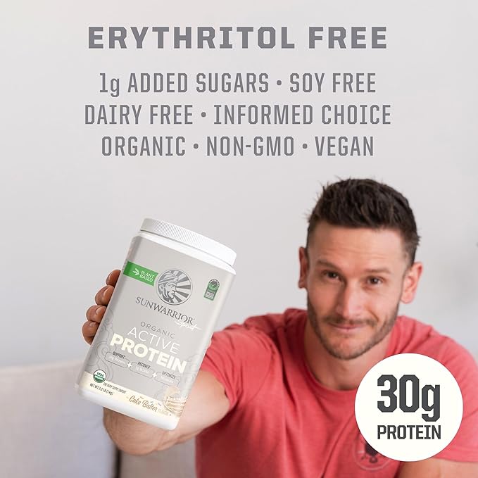 Sunwarrior Vegan Protein Powder USDA Organic Protein Powder Blend| Plant-Based BCAA Sugar Free Gluten Free Non-GMO Dairy Free | Cake Batter Flavored 20 Servings | Sport Organic Active Protein
