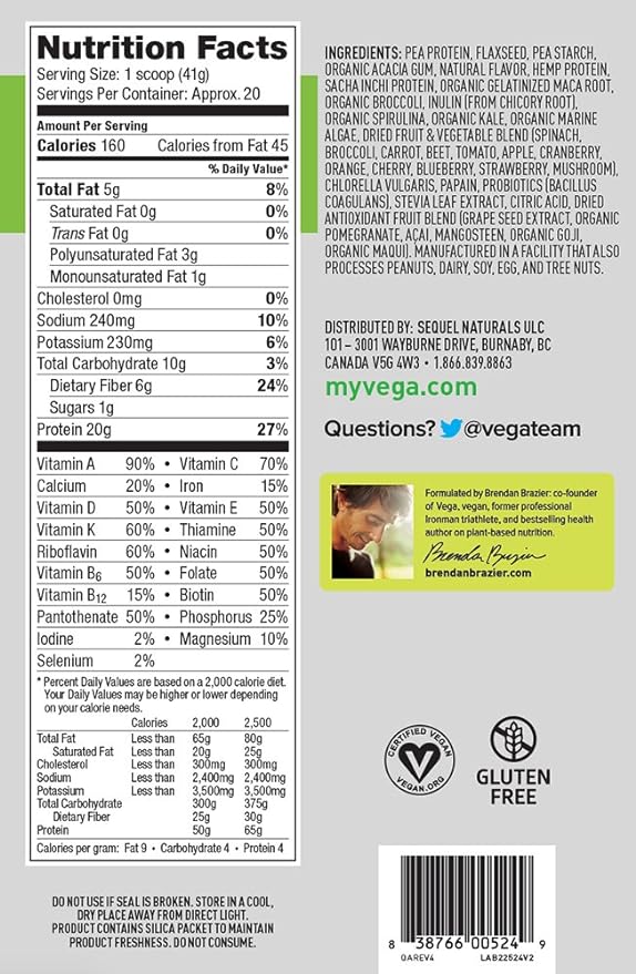 Vega One All in One Nutritional Shake French Vanilla - Plant Based Vegan Protein Powder, Non Dairy, Gluten Free, Non GMO, 29.2 Ounce (Pack of 1)