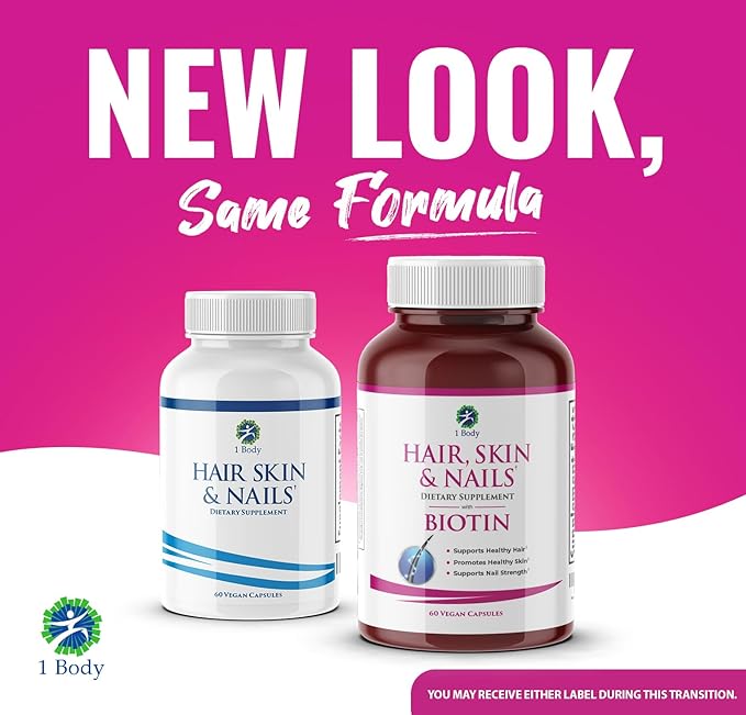 Hair, Skin and Nails Vitamin Supplement with Biotin, 2 Bottle Pack, Growth Formula for Men and Women