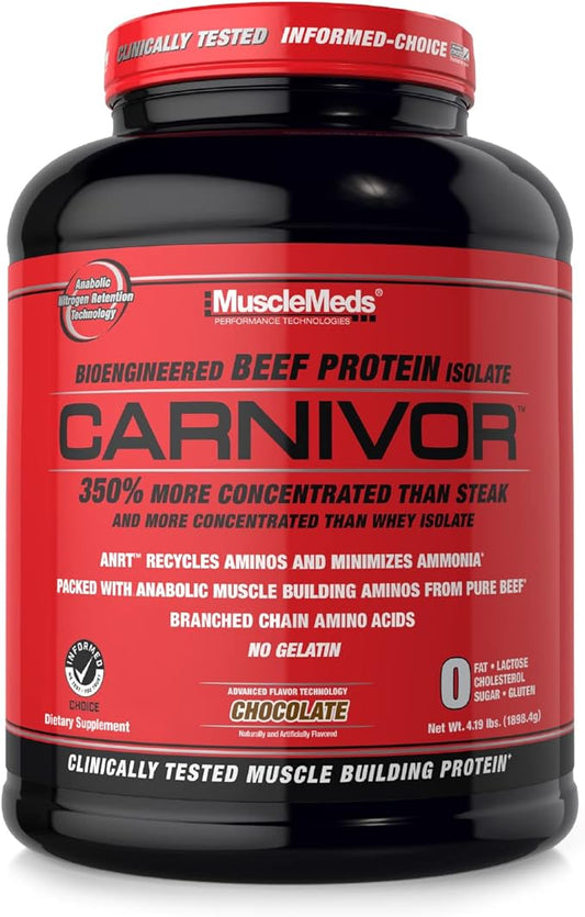 MuscleMeds CARNIVOR Beef Protein Isolate Powder, Muscle Building, Recovery, Lactose Free, Sugar Free, Fat, Free, 23g Protein, Halal Certified, Chocolate, 56 Servings