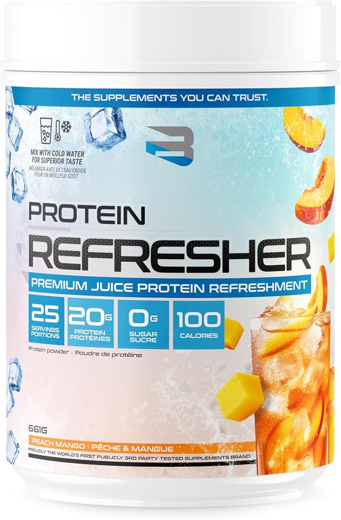 Protein Refresher (25 servings) - Revolutionary Juice-Type Whey Protein Powder for Fitness, Bodybuilding, Gym, or for bigger protein intake (25 Scoops, Peach Mango)