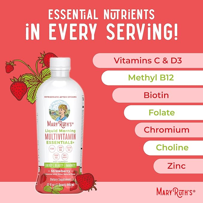 MaryRuth Organics Multivitamin for Women Men & Kids | Sugar Free | Vegan | Vitamin A, C, D, E, B12, Zinc | Daily Vitamins for Kids, Men, Women| Energy & Beauty Booster Multimineral | 32 Fl Oz