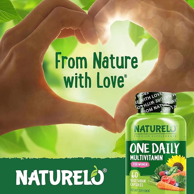 NATURELO One Daily Multivitamin for Women - Energy Support - Whole Food Supplement to Nourish Hair, Skin, Nails - Non-GMO - No Soy - Gluten Free - 60 Capsules - 2 Month Supply