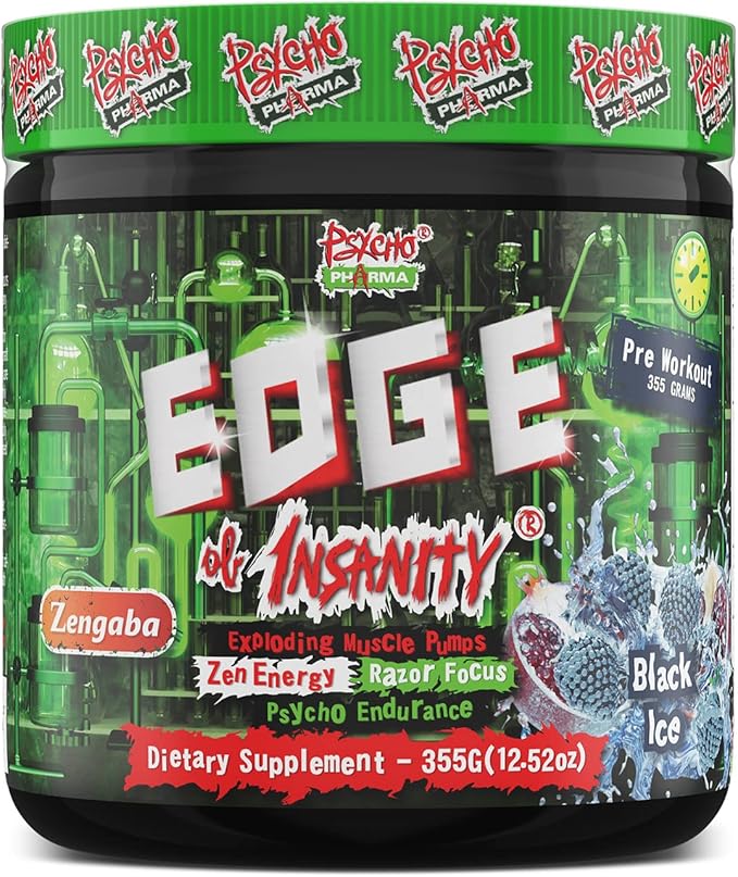 Psycho Pharma Strongest High Stim Preworkout Powder - Edge of Insanity - Most Intense Pre Workout Supplement for Pumps, Strength, Energy and Feel Good Focus. Rivals Famous PWOs of The Past